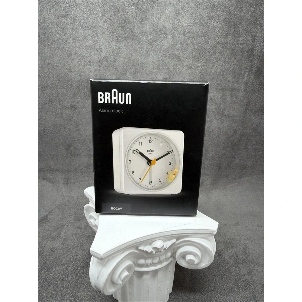 Classic Braun White Square Quartz Travel Alarm Clock BC03W